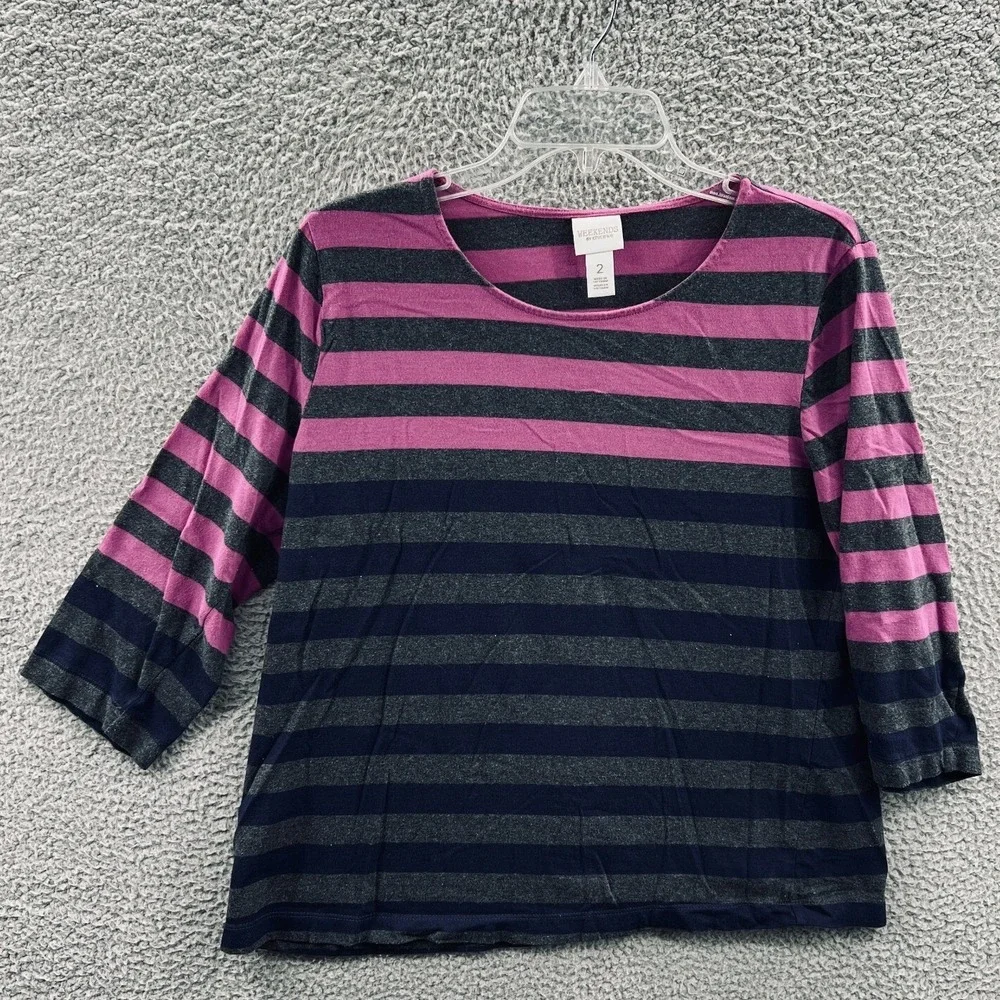 Chicos Womens Minimalist Top L Striped Relaxed Pullover Casual Everyday Capsule